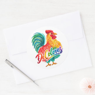De Colores Watercolor Rooster Round Stickers