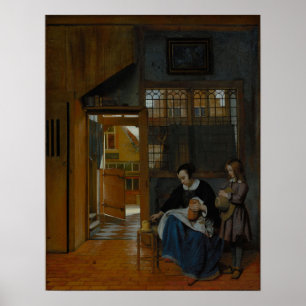 De Hooch - A Woman Preparing Bread And Butter For… Poster