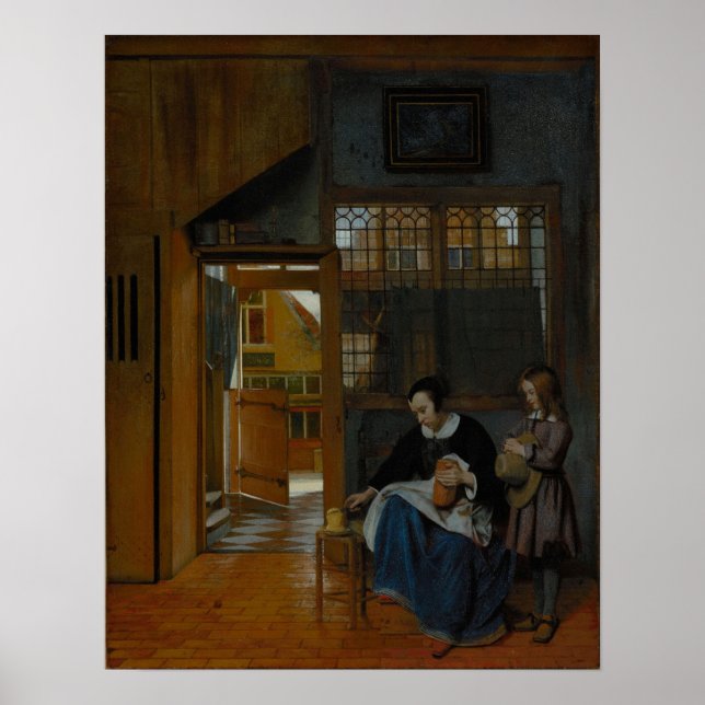 De Hooch - A Woman Preparing Bread And Butter For… Poster (Front)
