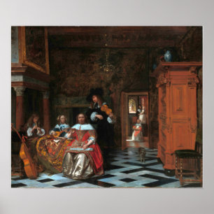 De Hooch - Portrait Of A Family Playing Music 1663 Poster