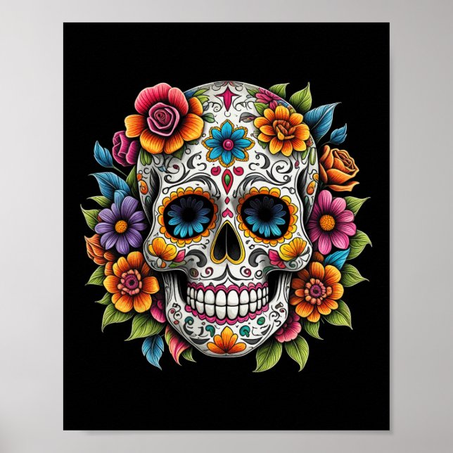De Los Muertos Day Of The Dead Sugar Skull Hallowe Poster (Front)