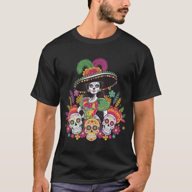 De Los Muertos La Catrina Day of The Dead Sugar Sk T-Shirt (Front)