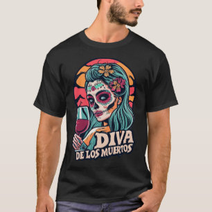 De Los Muertos Womens Skeleton Halloween Party Tee