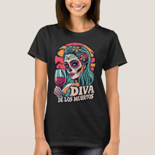 De Los Muertos Womens Skeleton Halloween Party Tee