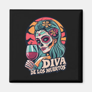 De Los Muertos Womens Skeleton Halloween Party Tee Magnet