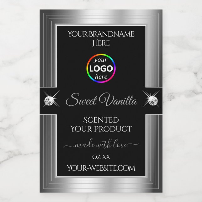 De Luxe Black Shiny Silver with Logo Product Label (Single Label)