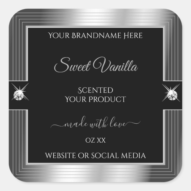 De Luxe Black Silver Shiny Brilliant Product Label (Front)