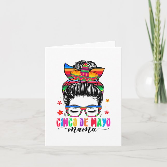 De Mayo Mama Messy Bun Hair Mexican Mum Mothers Da Card (Front)