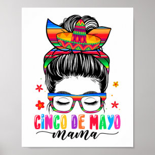 De Mayo Mama Messy Bun Hair Mexican Mum Mothers Da Poster