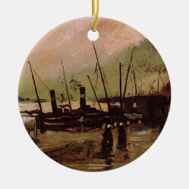 De Ruijterkade in Amsterdam by Vincent van Gogh Ceramic Tree Decoration (Front)