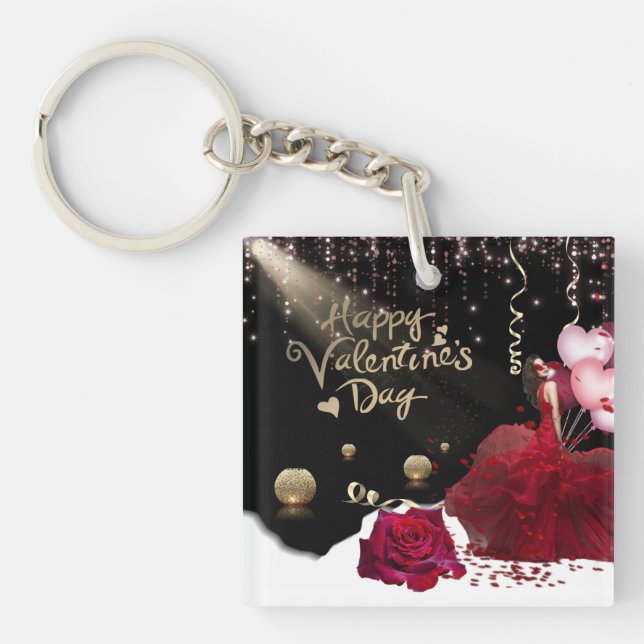 de san Valentín con rosa Key Ring (Front)