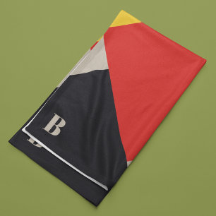 De Stijl Inspired Primary Colored Squares Monogram Fleece Blanket