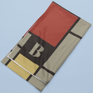 De Stijl Inspired Primary Colored Squares Monogram Fleece Blanket