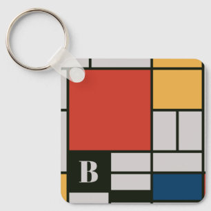 De Stijl Inspired Primary Coloured Squares Monogra Key Ring