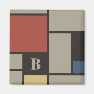 De Stijl Inspired Primary Coloured Squares Monogra Magnet