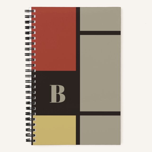De Stijl Inspired Primary Coloured Squares Monogra Notebook (Front)