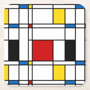 De Stijl Pattern Square Paper Coaster