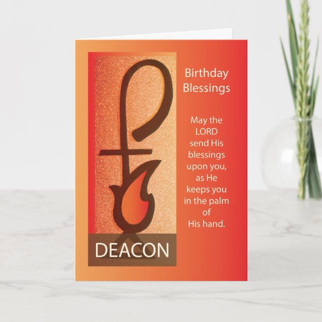 Deacon Birthday, Shepherd Staff & Flame Religious Card (Front)