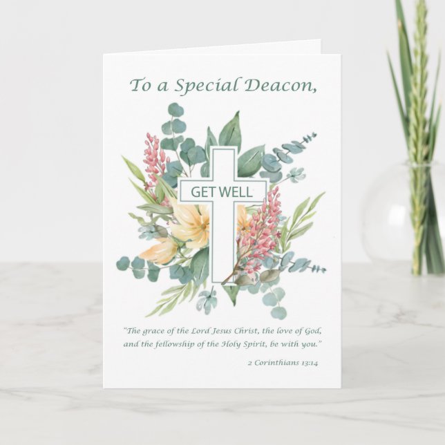 Deacon Get Well Religious Cross with Wildflowers Card (Front)