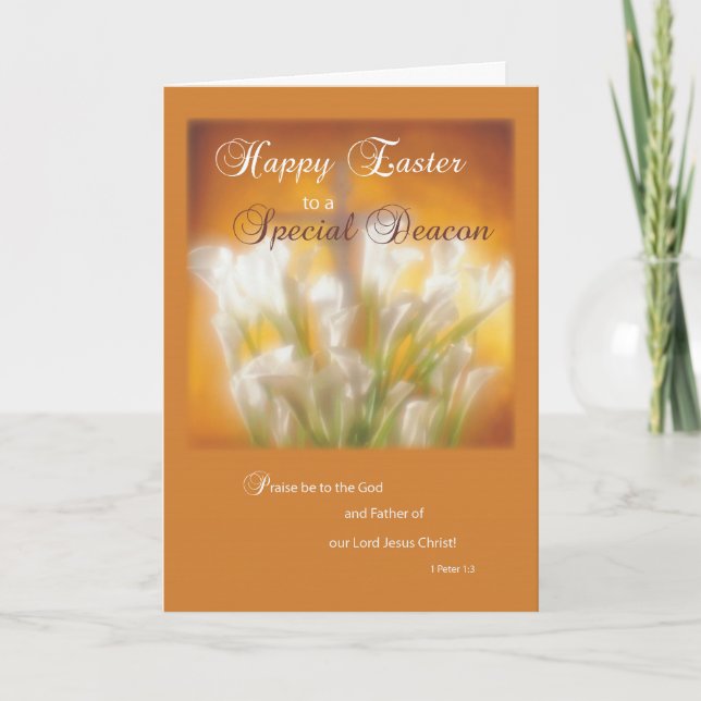 Deacon Happy Easter Lilies with Cross Holiday Card (Front)