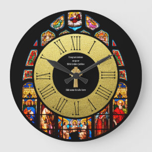 Deacon Minister Ordination Anniversary StainedGlas Large Clock
