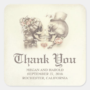 Dead and Nice Skull Couple Wedding Thank You Square Sticker