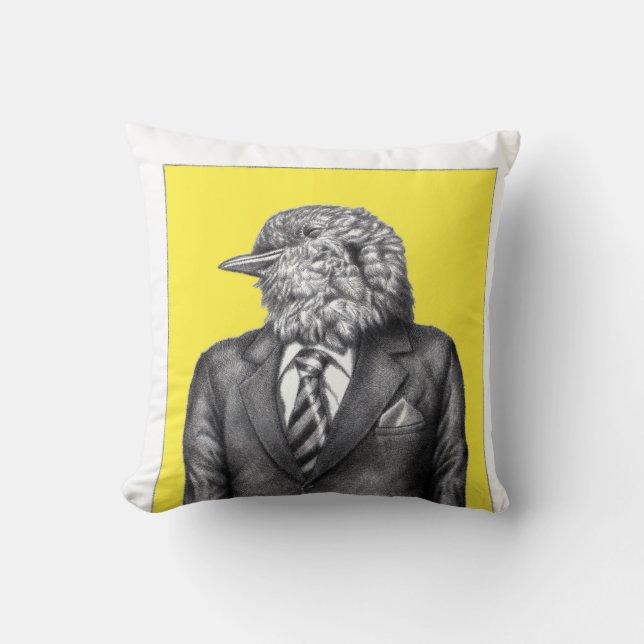 Dead Bird in Black Suits (Retro Yellow) Cushion (Front)