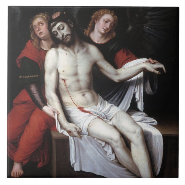 Dead Christ Supported by Two Angels (Ribalta) Ceramic Tile (Front)