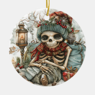 Dead Cosy – Winter Skeleton Vibes” Ceramic Ornament