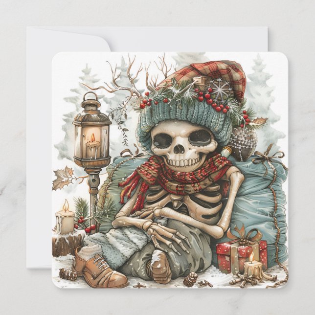 Dead Cosy – Winter Skeleton Vibes” Holiday Card (Front)