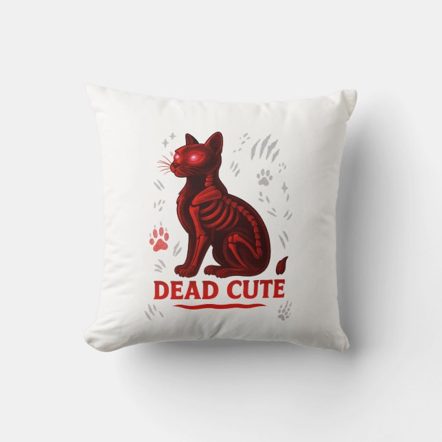 Dead Cute – Halloween Cat T-Shirt Cushion (Front)