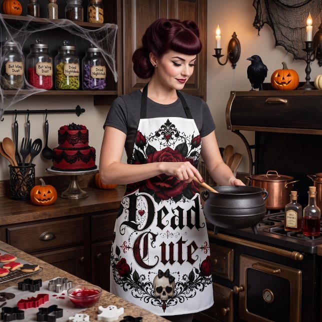 Dead Cute Red Rose Gothic Romance Halloween Apron (Creator Uploaded)
