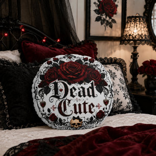 Dead Cute Red Rose Gothic Romance Halloween Round Cushion