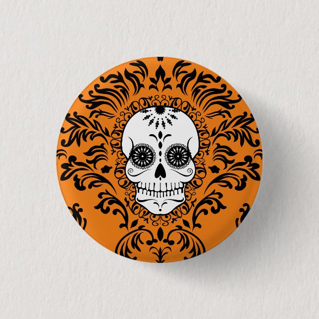 Dead Damask - Chic Sugar Skull Button Pin (Front)