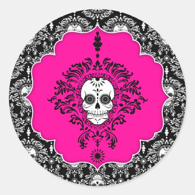 Dead Damask - Chic Sugar Skull Classic Round Sticker (Front)