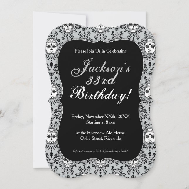 Dead Damask - Chic Sugar Skull Custom Invitations (Front)