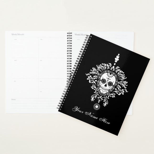 Dead Damask Chic Sugar Skull White on Black Planner (Display)