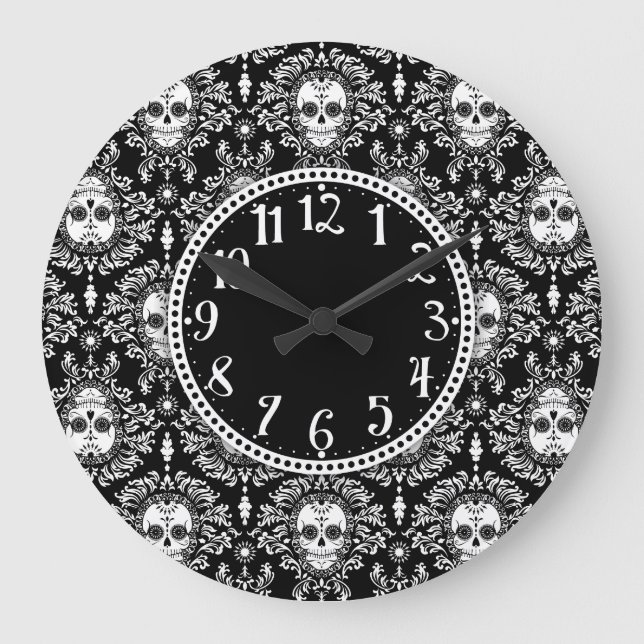 Dead Damask - Chic Sugar Skulls Large Clock (Front)
