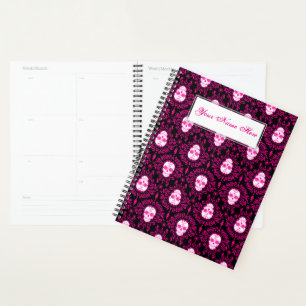 Dead Damask Chic Sugar Skulls Pink on Black Planner