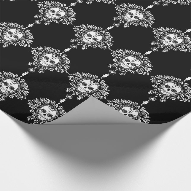 Dead Damask - Chic Sugar Skulls Wrapping Paper (Corner)