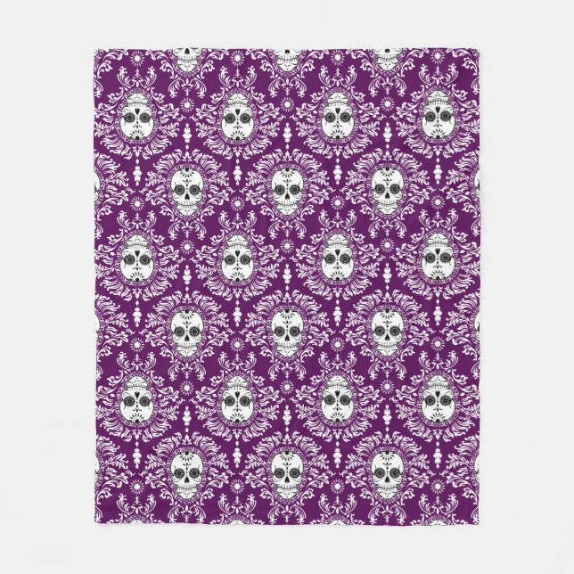 Dead Damask Sugar Skull Pattern Fleece Blanket (Front)