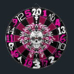 Dead Damask - Violet & Black Sugar Skull Dartboard<br><div class="desc">This fun dartboard features a crazy mix of typography in shades of deep violet and black with a Day of the Dead sugar skull for a truly UNIQUE spooky style. Perfect for your home,  bar or dorm - also great for Halloween</div>