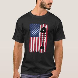 Dead Fish Bones Silhouette American Flag USA Patri T-Shirt