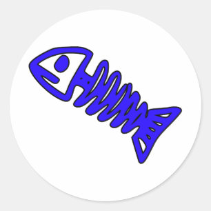 Dead Fish Skeleton Skull Bones Fossil Blue Classic Round Sticker