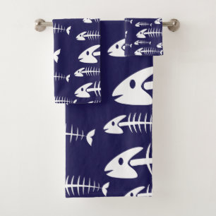 Dead Fish Skeleton White Bones Fishing Humour Bath Towel Set