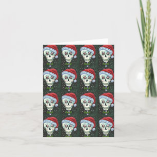 DEAD HEAD SANTA SKULL, CHRISTMAS SKELETON HUMOR HOLIDAY CARD