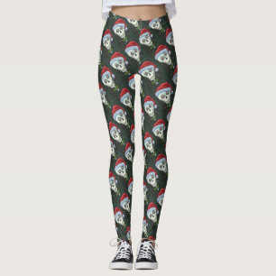 DEAD HEAD SANTA SKULL, CHRISTMAS SKELETON HUMOR LEGGINGS