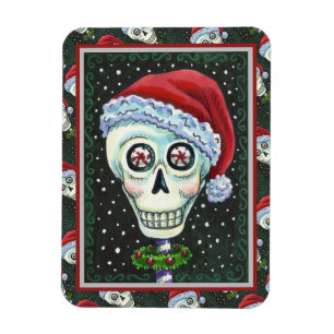 DEAD HEAD SANTA SKULL, CHRISTMAS SKELETON HUMOR MAGNET