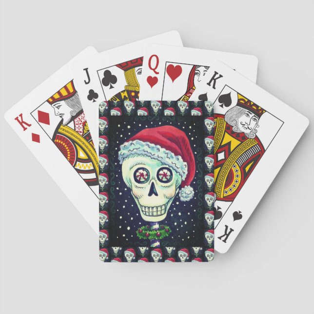 DEAD HEAD SANTA SKULL, CHRISTMAS SKELETON HUMOR PLAYING CARDS (Back)