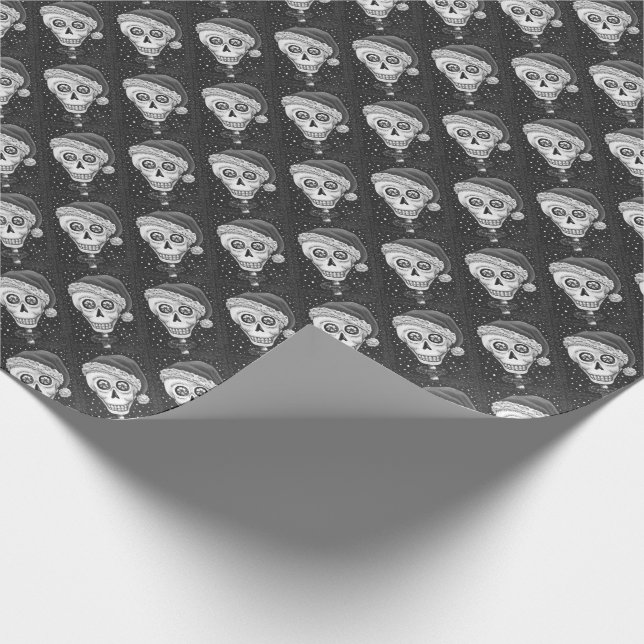 DEAD HEAD SANTA SKULL, CHRISTMAS SKELETON HUMOR WRAPPING PAPER (Corner)